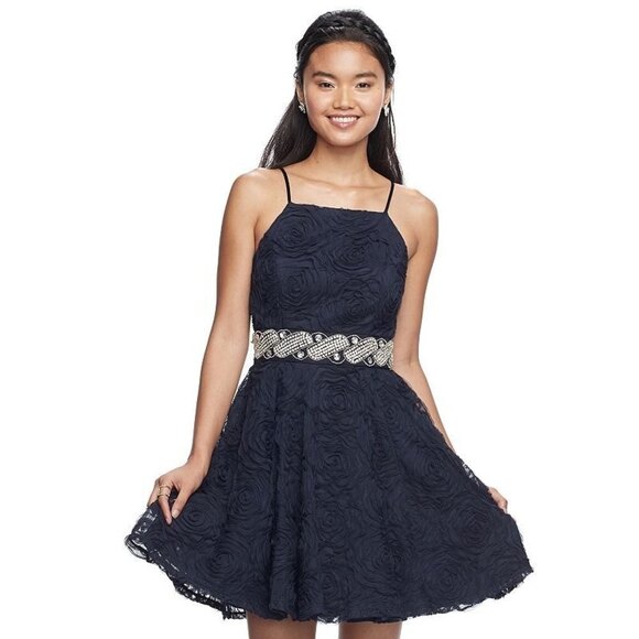 Trixxi Dresses & Skirts - Trixxi | NWT Juniors Embellished Soutache Party Mini Fit Flare Navy Dress